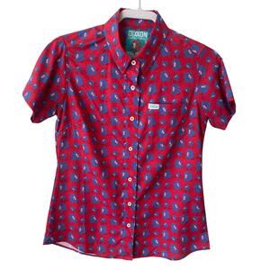 Dixxon Women's The Rosa Muerta Party Shirt S/S Button Red Blue Size Small